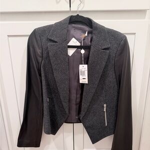 Michael Kors Collection Women's- Gray and Black Wool and Leather Blazer Jacket